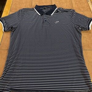 G/FORE‎ Polo Mens Sz Large Navy Blue White Tipped Performance Golf Shirt Logo